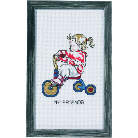 Набор для вышивания PERMIN арт.92-1184 Девочка на трёхколесном велосипеде 16х28 см