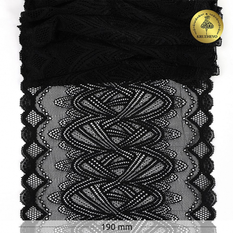 Кружево-стрейч KRUZHEVO арт.TBY.6390 шир.190мм цв.02 черный уп.3м