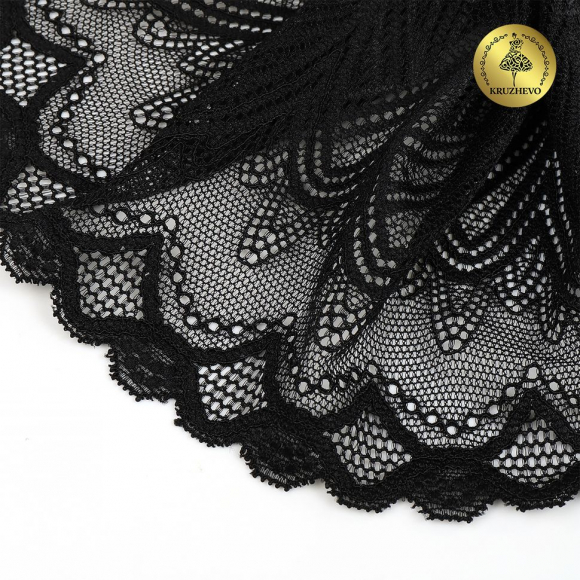 Кружево-стрейч KRUZHEVO арт.TBY.6390 шир.190мм цв.02 черный уп.3м