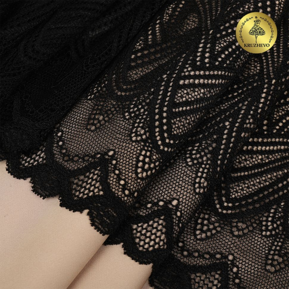Кружево-стрейч KRUZHEVO арт.TBY.6390 шир.190мм цв.02 черный уп.3м