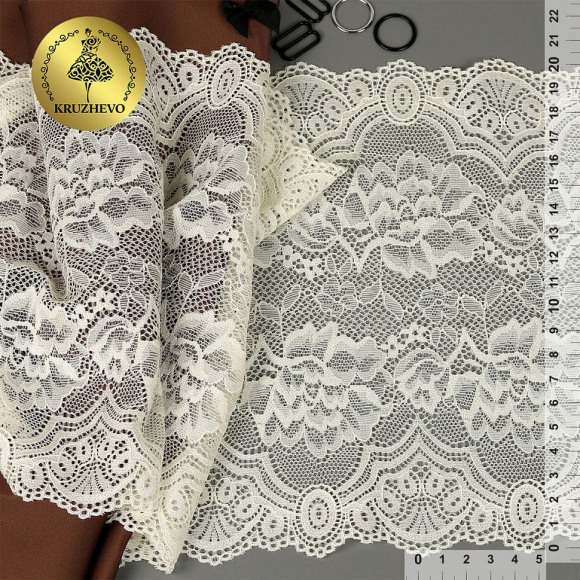 Кружево-стрейч KRUZHEVO арт.TBY.30257 шир.200мм цв.05 экрю уп.25м
