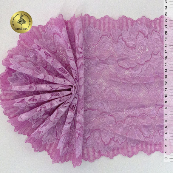 Кружево-стрейч KRUZHEVO арт.TBY.OG08 шир.235мм цв.розовый уп.10м