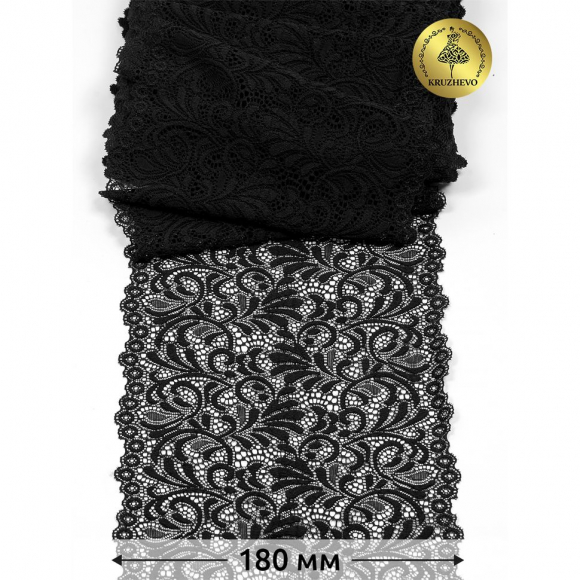 Кружево-стрейч KRUZHEVO арт.TBY 8012 шир.180мм цв.2 черный уп.3м Кружево-стрейч KRUZHEVO арт.TBY 8012 шир.180мм цв.2 черный уп.3м