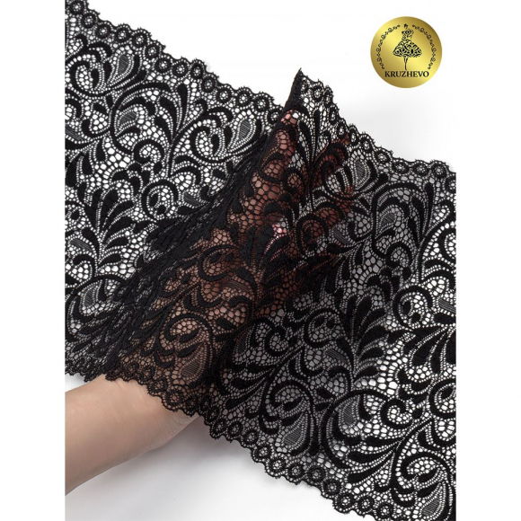 Кружево-стрейч KRUZHEVO арт.TBY 8012 шир.180мм цв.2 черный уп.3м Кружево-стрейч KRUZHEVO арт.TBY 8012 шир.180мм цв.2 черный уп.3м