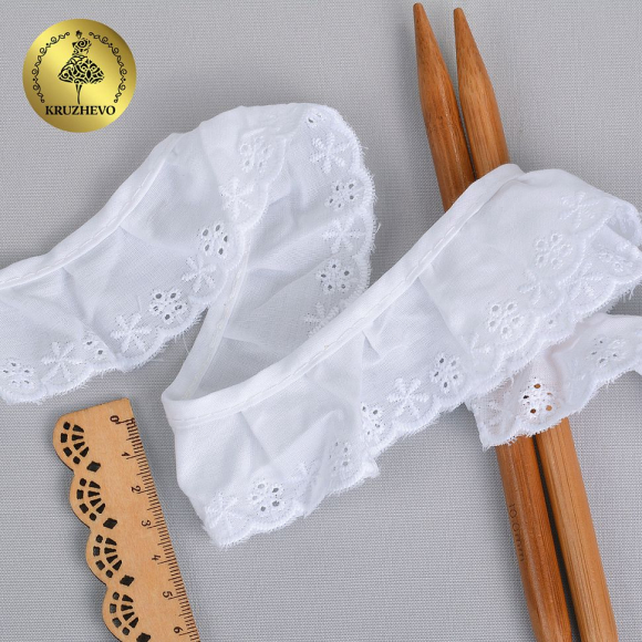 Кружево шитье на резиночке KRUZHEVO арт.TBY.2497 шир.39мм цв.001 белый, хлопок уп.25м