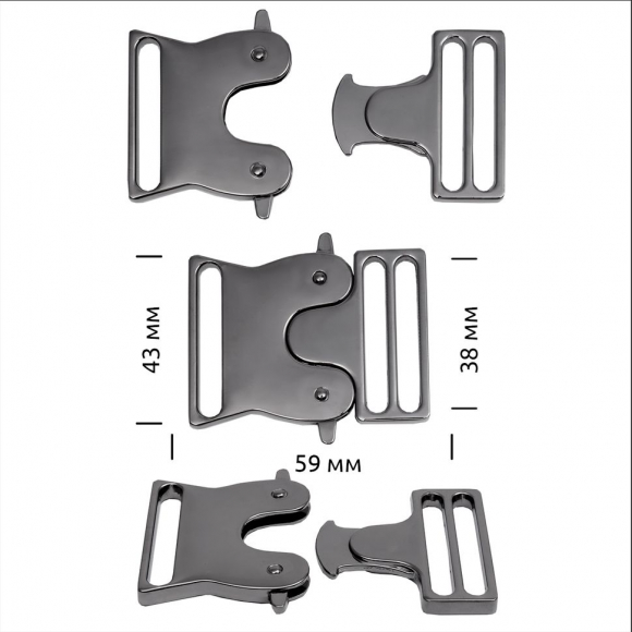 Пряжка-фастекс металл 38мм TBY-E1306 59x43мм цв. черный никель уп.6шт