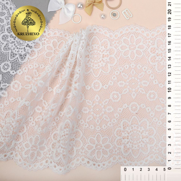 Кружево-стрейч KRUZHEVO арт.TBY.00755 шир.185мм цв.01 белый уп.25м