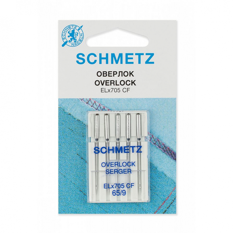 Иглы для бытовых швейных машин Schmetz для плоскошовных машин, хромированные  CF ELx705 №65, уп.5 игл