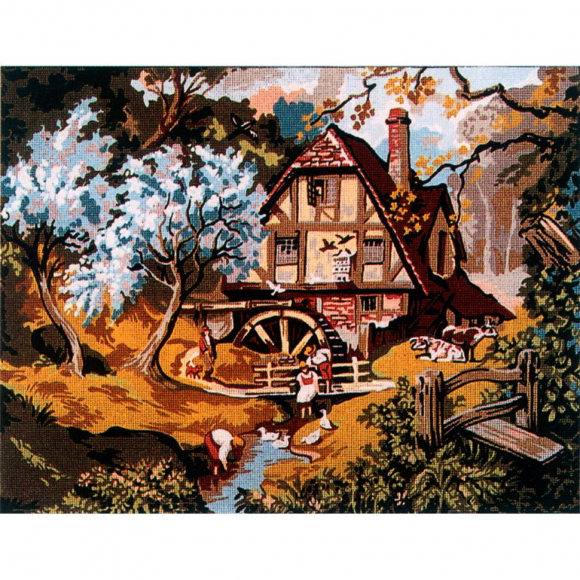 Канва жесткая с рисунком "На мельнице весной " Канва жесткая с рисунком "На мельнице весной "