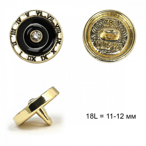 Пуговицы металл TBY.L-1145/7  цв.черный 18L = 11-12 мм, на ножке, 36шт