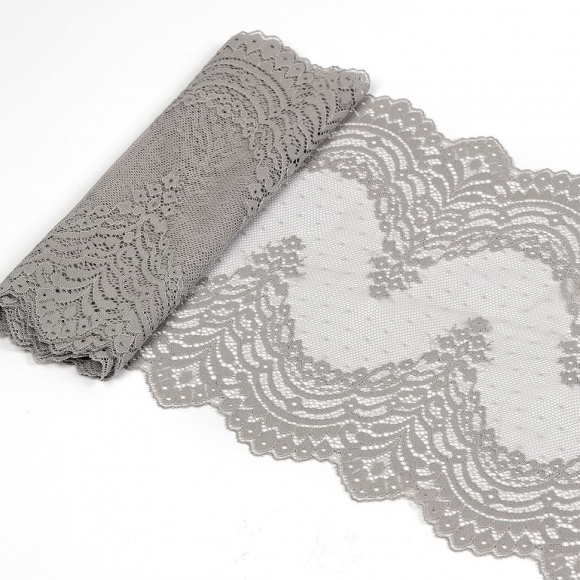 Кружево-стрейч KRUZHEVO арт.TBY.8036 шир.230мм цв.F310 серый уп.10м