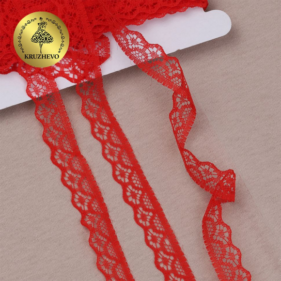 Кружево-трикотаж KRUZHEVO арт.TBY 150-2 шир.12мм цв.03 красный, уп.27,4м