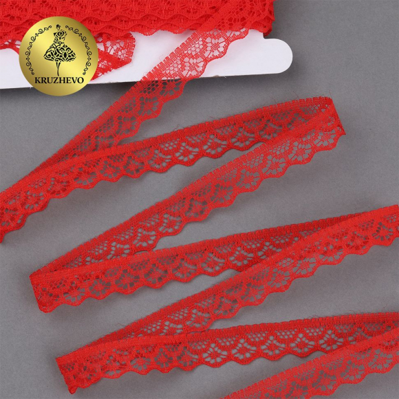 Кружево-трикотаж KRUZHEVO арт.TBY 150-2 шир.12мм цв.03 красный, уп.27,4м
