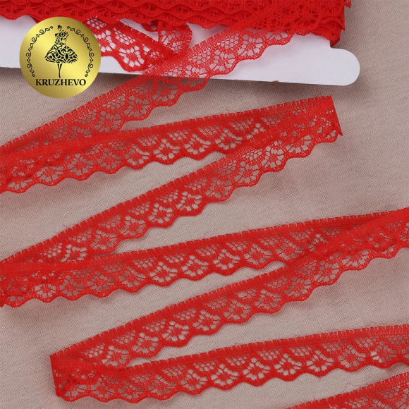 Кружево-трикотаж KRUZHEVO арт.TBY 150-2 шир.12мм цв.03 красный, уп.27,4м
