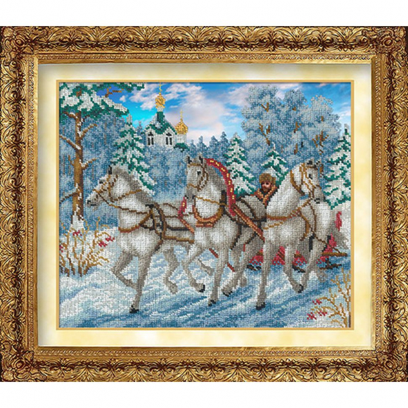 Набор для вышивания бисером РУССКАЯ ИСКУСНИЦА арт.1004 Русская Тройка 31х26 см