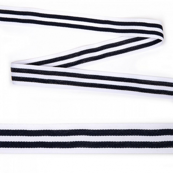 Тесьма TBY тканая Рубчик неэластичная Лампас NET7025 шир.25мм цв.черн/бел уп,45,7м