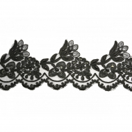 Кружево на органзе с пайетками и бусинами арт.TBY E182B шир.115мм цв.черный уп.9,14м