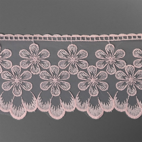 Кружево на сетке KRUZHEVO арт.TBY.BL.40468 шир.130мм цв.R1815 розовый уп.13,71 м