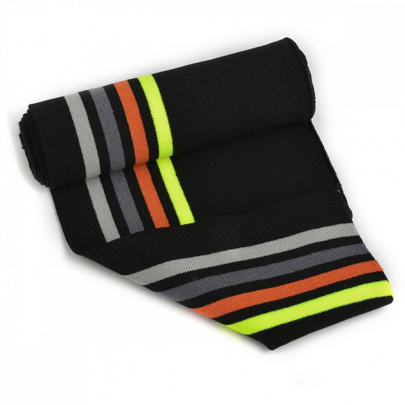 Подвяз трикотажный полиэстер арт.TBY.73053 цв.черный со св.серой, серой, оранжевой и зеленой полосами, 16х100см уп.5шт Подвяз трикотажный полиэстер арт.TBY.73053 цв.черный со св.серой, серой, оранжевой и зеленой полосами, 16х100см уп.5шт