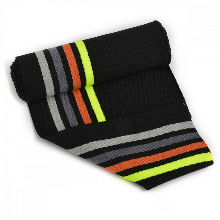 Подвяз трикотажный полиэстер арт.TBY.73053 цв.черный со св.серой, серой, оранжевой и зеленой полосами, 16х100см уп.5шт