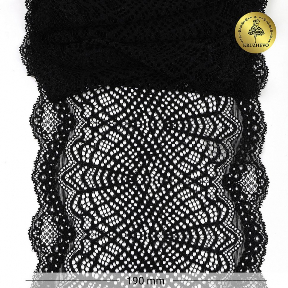 Кружево-стрейч KRUZHEVO арт.TBY.6389 шир.190мм цв.02 черный уп.10м