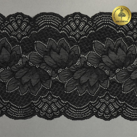 Кружево-стрейч KRUZHEVO арт.TBY.6391 шир.190мм цв.02 черный уп.10м