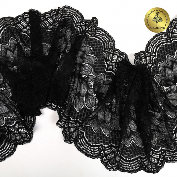 Кружево-стрейч KRUZHEVO арт.TBY.6391 шир.190мм цв.02 черный уп.10м
