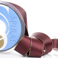 20103_Лента атласная SAFISA с люрексным кантом по краям, 7 мм, 25 м, цвет 30, бордо