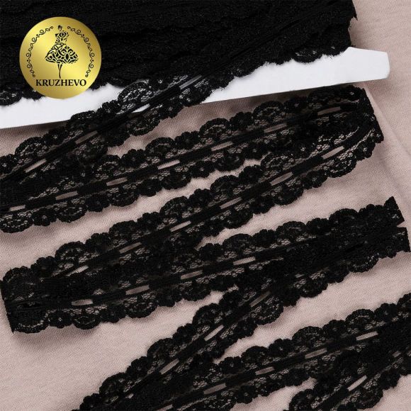 Кружево-трикотаж арт.TBД-0401344 шир.25мм цв.39 черный уп.20м