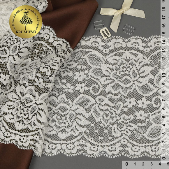 Кружево-стрейч KRUZHEVO арт.TBY.6718 шир.150мм цв.004 сумрачно-белый уп.25м