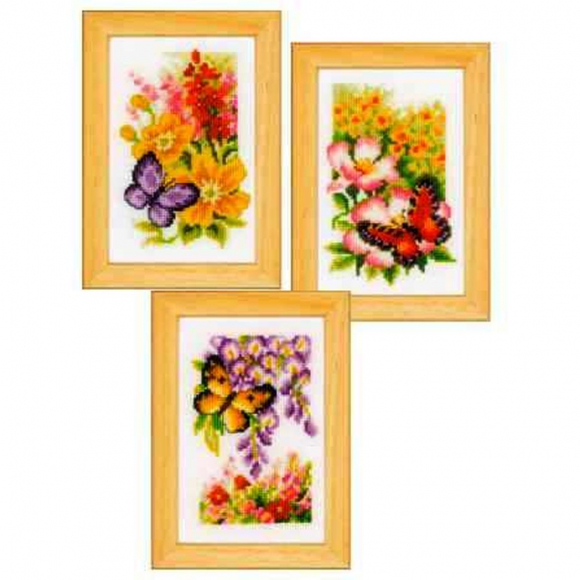 Набор для вышивания VERVACO арт.PN-0155954 из 3-х сюжетов Цветы и бабочки 8х12 см