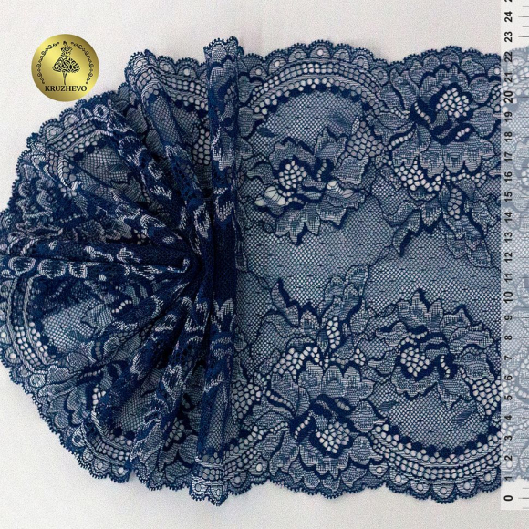 Кружево-стрейч KRUZHEVO арт.TBY.OG13 шир.230мм цв.темно-синий уп.10м