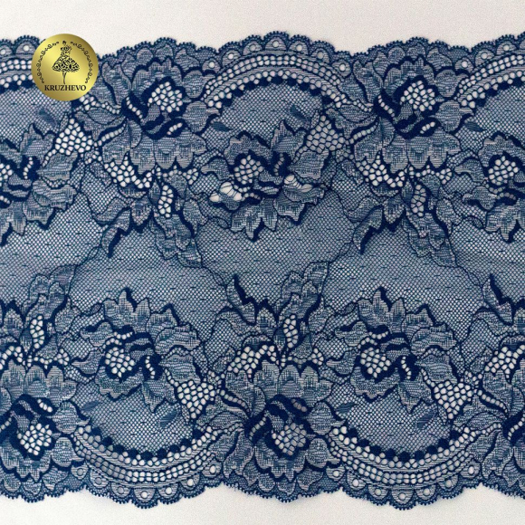 Кружево-стрейч KRUZHEVO арт.TBY.OG13 шир.230мм цв.темно-синий уп.10м
