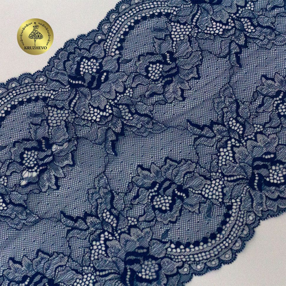 Кружево-стрейч KRUZHEVO арт.TBY.OG13 шир.230мм цв.темно-синий уп.10м