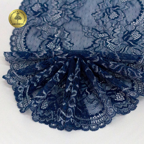 Кружево-стрейч KRUZHEVO арт.TBY.OG13 шир.230мм цв.темно-синий уп.10м