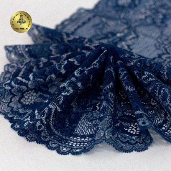 Кружево-стрейч KRUZHEVO арт.TBY.OG13 шир.230мм цв.темно-синий уп.10м