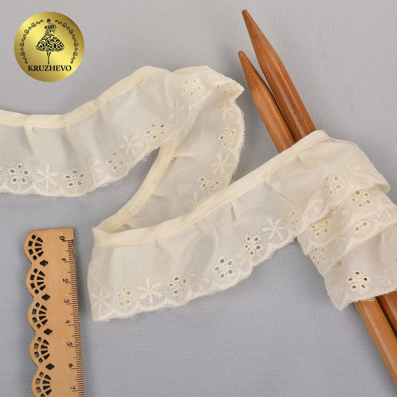 Кружево шитье на резиночке KRUZHEVO арт.TBY.2497 шир.39мм цв.002 молочный, хлопок уп.25м