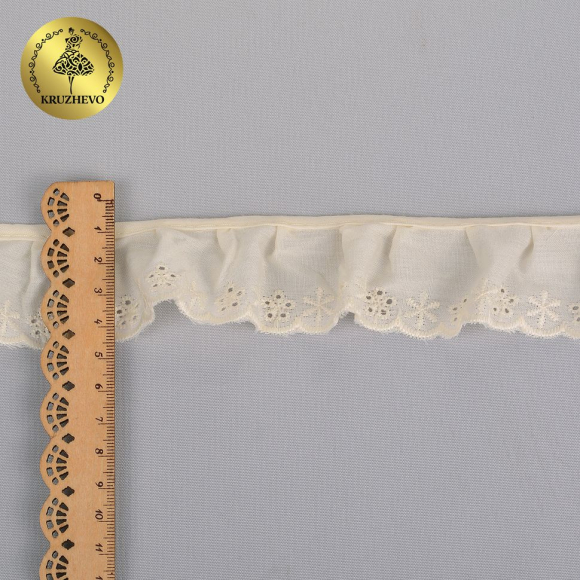 Кружево шитье на резиночке KRUZHEVO арт.TBY.2497 шир.39мм цв.002 молочный, хлопок уп.25м