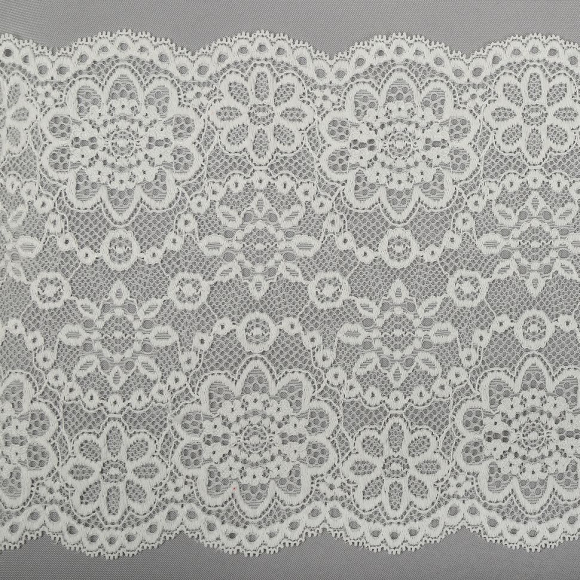 Кружево-стрейч KRUZHEVO арт.TBY.00755 шир.185мм цв.004 сумрачный белый уп.25м