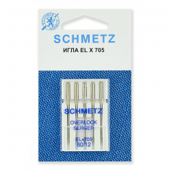 Иглы для бытовых швейных машин Schmetz для плоскошовных машин, хромированные CF ELx705 №80, уп.5 игл