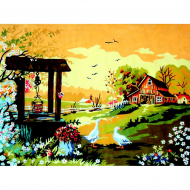 69875_Канва жесткая с рисунком "Гуси у колодца"