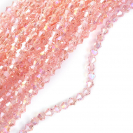 Бусины граненые Биконус (стекло) на нитях арт.TBY-K-2  6х6мм отвер.1,5мм цв.22 AB розовый уп.3шт х50 бусин