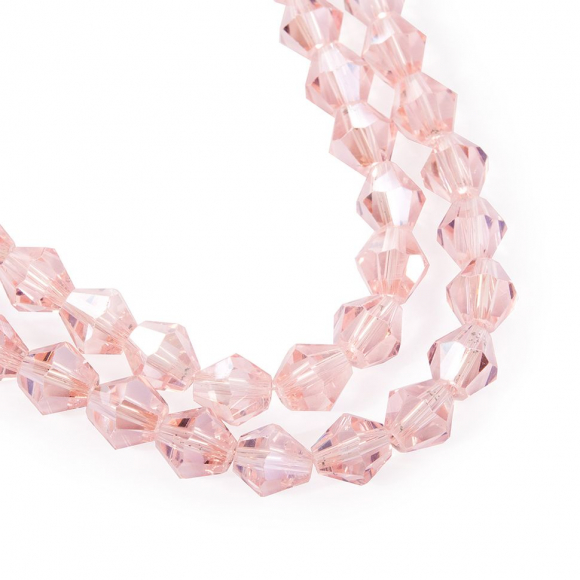 Бусины граненые Биконус (стекло) на нитях арт.TBY-K-2  6х6мм отвер.1,5мм цв.22 AB розовый уп.3шт х50 бусин