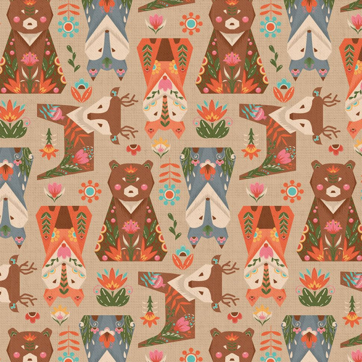 Ткань для пэчворка PEPPY Лесные Жители 146 г/м? 100% хлопок цв.ЛЖ-10 бежевый уп.50х55 см