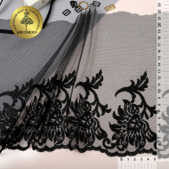 Кружево вышивка на сетке KRUZHEVO арт.TBY.T01 шир.220мм цв.черный, правая уп.13,71м