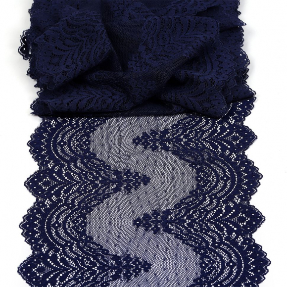 Кружево-стрейч KRUZHEVO арт.TBY.8036 шир.230мм цв.S919 темно-синий уп.10м