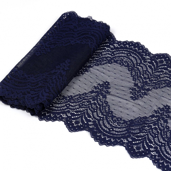 Кружево-стрейч KRUZHEVO арт.TBY.8036 шир.230мм цв.S919 темно-синий уп.10м