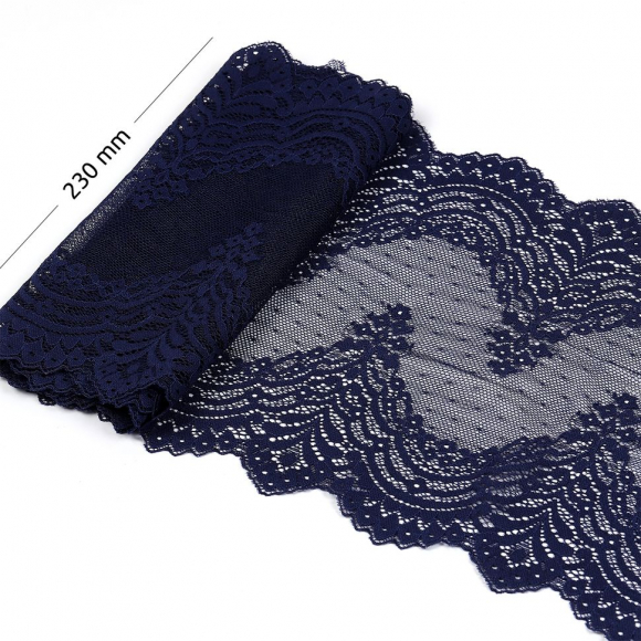 Кружево-стрейч KRUZHEVO арт.TBY.8036 шир.230мм цв.S919 темно-синий уп.10м