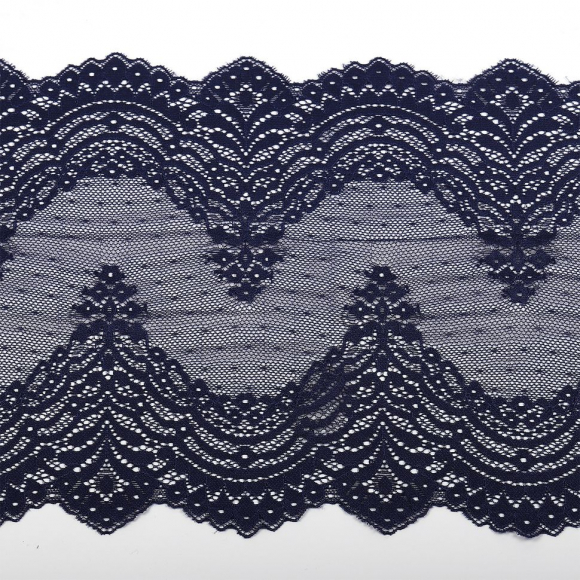 Кружево-стрейч KRUZHEVO арт.TBY.8036 шир.230мм цв.S919 темно-синий уп.10м