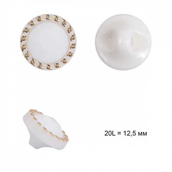 Пуговицы пластик TBY.B303 цв.01-1 белый/золото 20L на ножке 50шт
